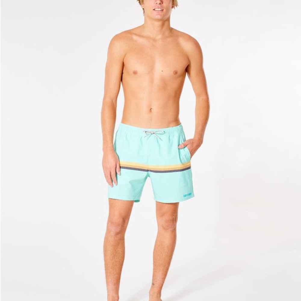 Rip Curl Aqua Swim Trunks with Yellow Stripe Surf Revival Volley